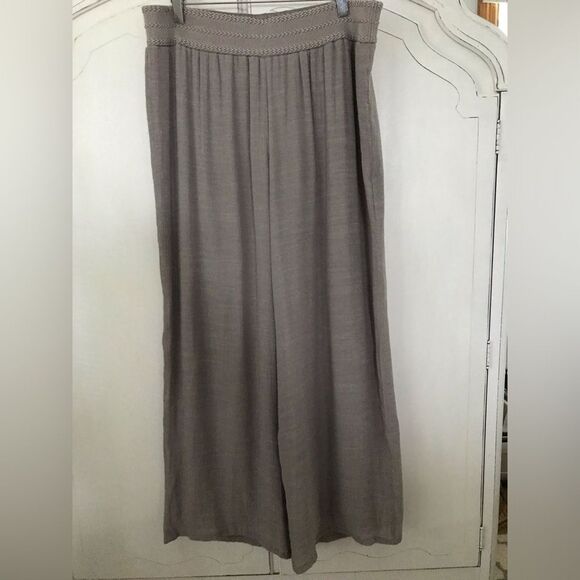 APT 9 Linen look Wide Leg Embroidered Elastic Waist Lightweight Pants Size L - Picture 1 of 5